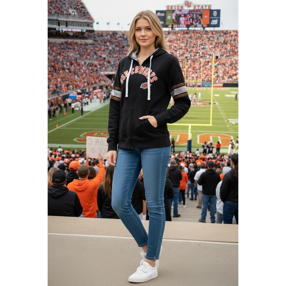 G-III for her Alyssa Milano Oklahoma State OSU Cowboys Zip Hoodie Black Large